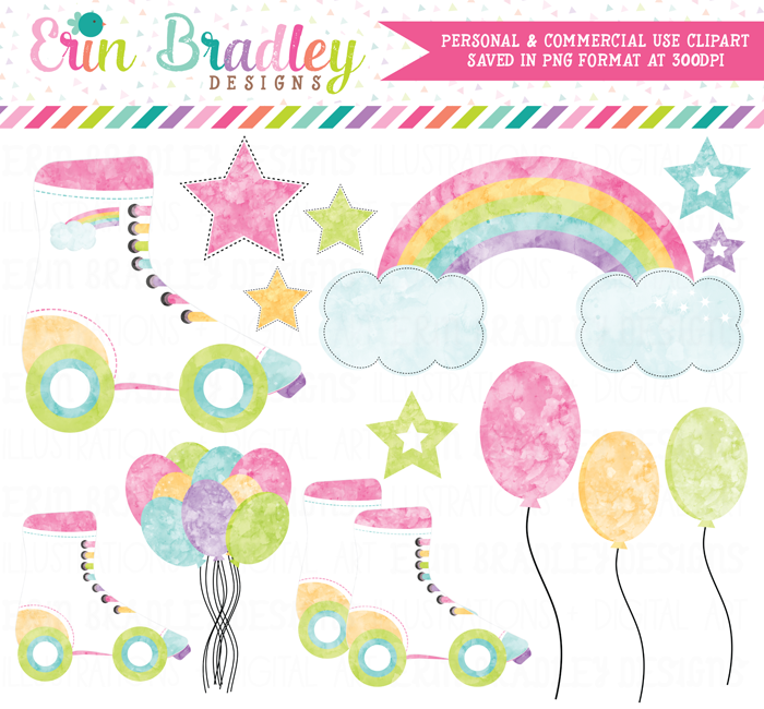 Roller Skating Party Light Watercolor Clipart