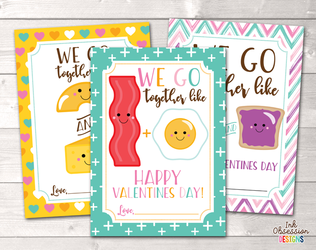 We Go Together Food Printable Valentines Day Cards
