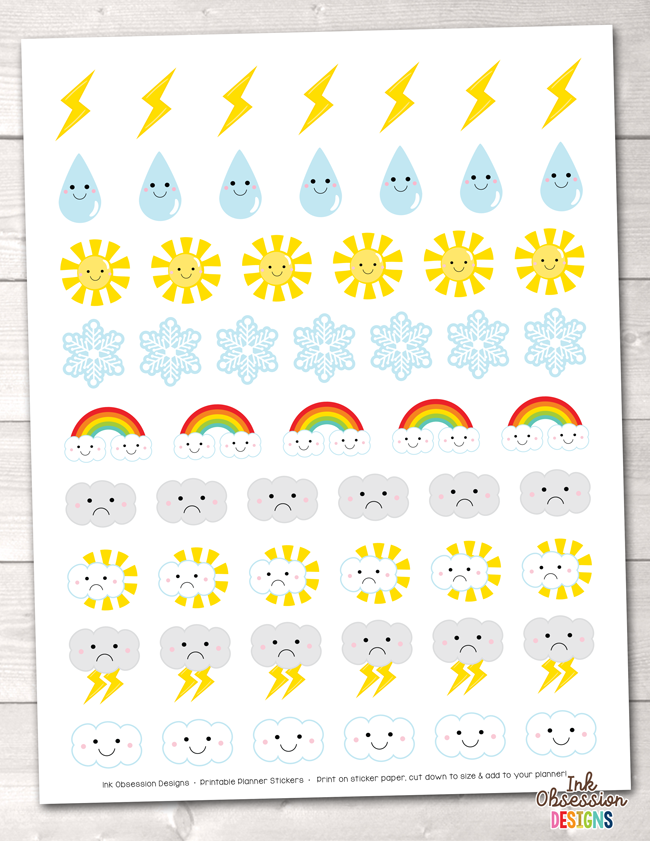 Weather Printable Planner Stickers Instant Download PDF