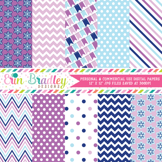 Winter Blues and Purples Digital Papers