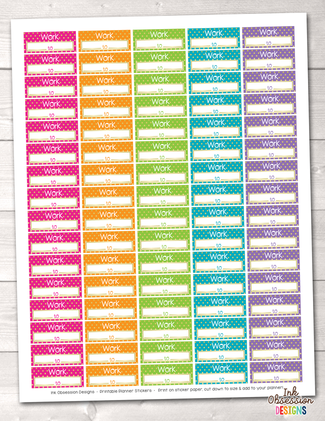 Work Schedule Printable Planner Stickers