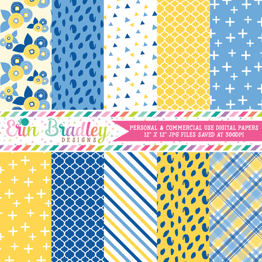 Yellow and Blues Digital Paper Pack