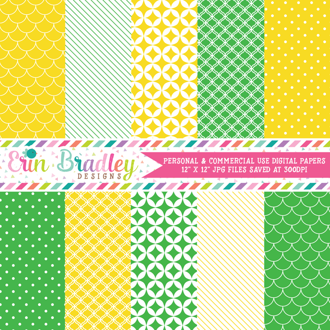 Yellow and Kelly Green Digital Paper Pack
